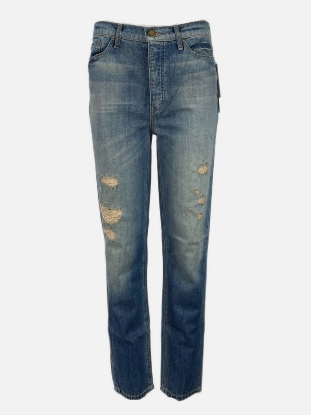 THE GREAT Vintage Straight Destroy Blue High Distress Boyfriend Slim Jeans 24